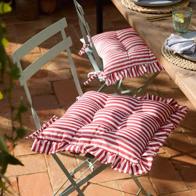 Make It A Home Millie Ruffle 2 Pack Red Square Weatherproof Indoor-Outdoor Seat Pads