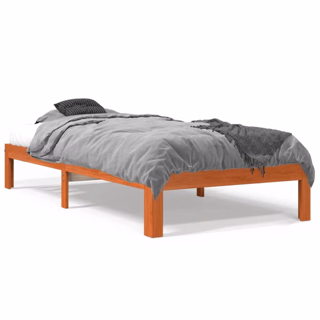 Berkfield Home Small Single Solid Wood Pine Bed Frame in Wax Brown, W: 75 cm, L: 190 cm – 2