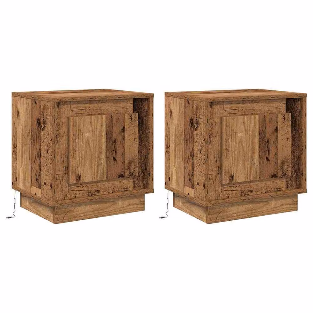 Berkfield Home Compact Bedside Cabinets with Integrated LED Lights, 2 Pack, Brown, W: 44 cm, D: 34 cm, H: 45 cm – 3