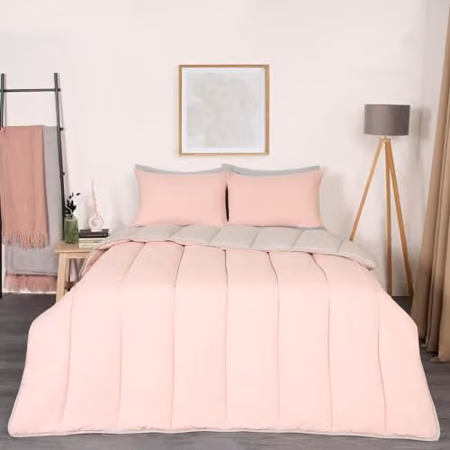 OHS Double Coverless Reversible Microfibre Duvet Set with Pillowcases, 10.5 Tog, Pink and Grey, W/D/H: 200 x 200 cm – 3