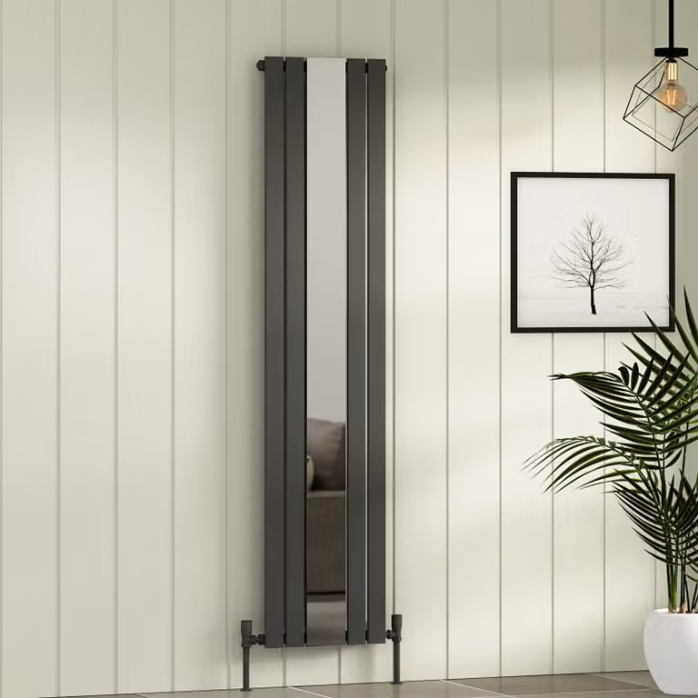Nexa Anthracite Single Flat Panel Mirror Vertical Designer Radiator H 180 cm x W 41.9 cm