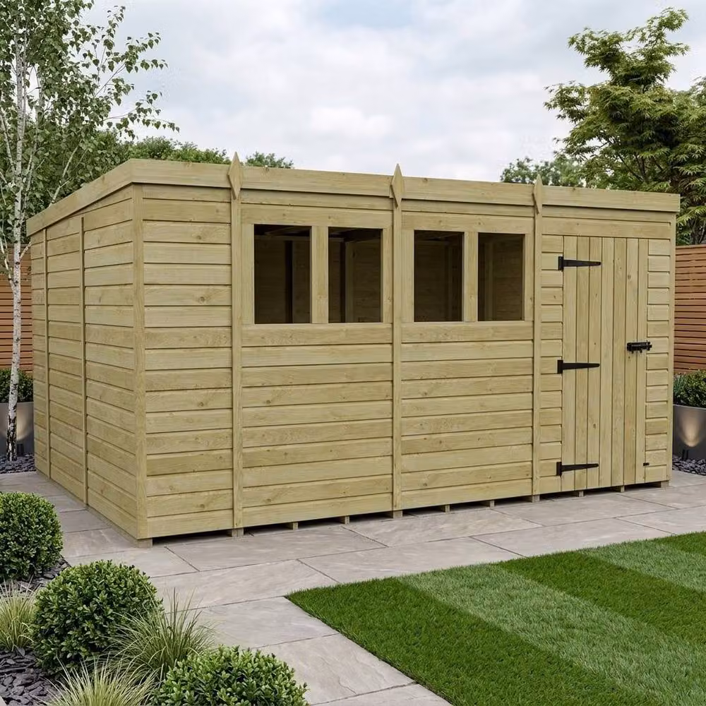 Buttercup Farm Brown Timber Pent Garden Shed with Single Door and Windows, W: 426.72 cm, D: 305 cm, H: 210 cm – 2