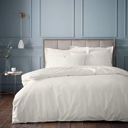 Bianca 180 Thread Count Egyptian Cotton Duvet Cover and Pillowcase Set, Beige/White, Duvet Cover: 135 x 200 cm, Pillowcase: 50 x 75 cm – 1