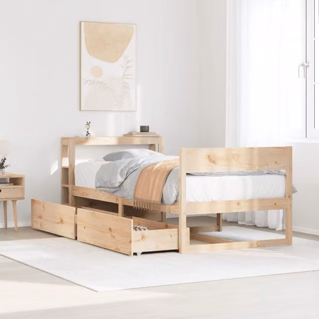 Berkfield Home Small Single Solid Wood Pine Bed Frame in Brown, W/D/H: 75 x 190 cm