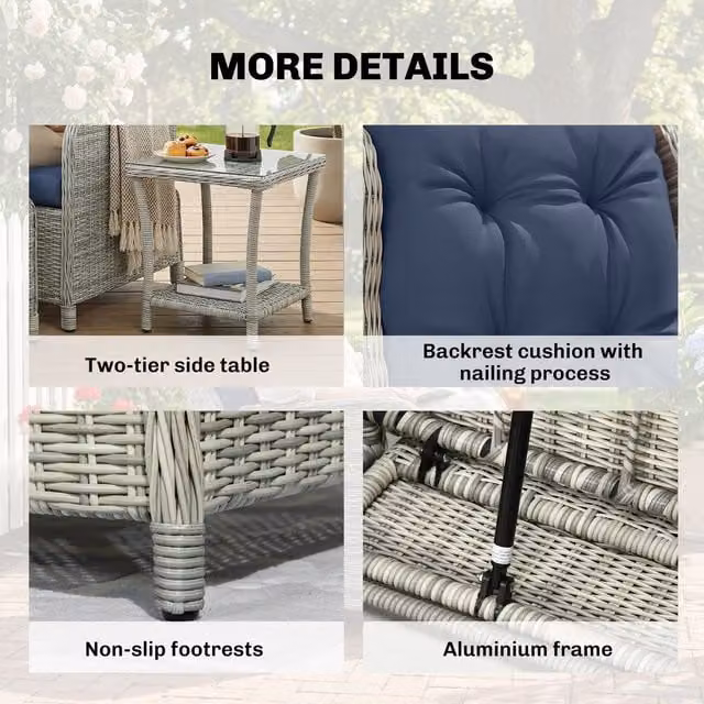 Outsunny Blue Rattan Garden Furniture Set with Upholstered Cushions