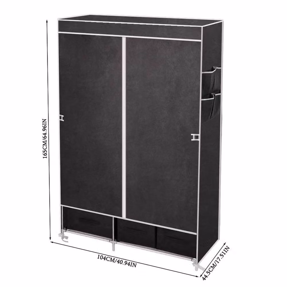 EONLION Black Portable Wardrobe Closet with Hanging Rod and Hinged Doors, Width: 100 cm – 2