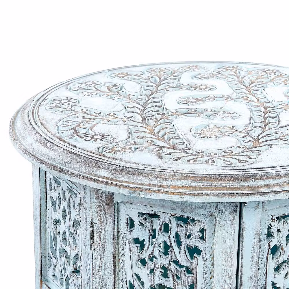 Wyld and Coco Mango Wood Round Side Table in Distressed Blue – 3