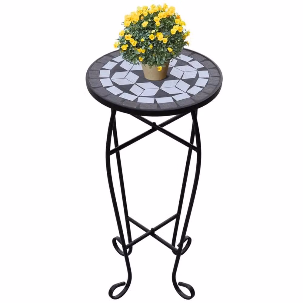 Berkfield Home Mosaic Round Side Table in Black and White, W/D/H: 30 x 30 x 60 cm – 2