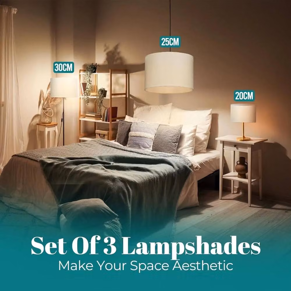 EONLION Set of 3 Modern Cylinder Lampshades in Beige and White for Ceiling and Table Lamps – 3