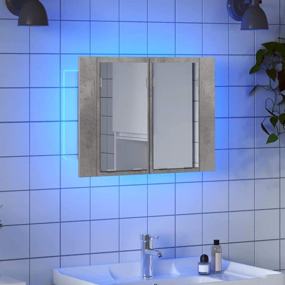 Berkfield Home LED Bathroom Mirror Cabinet in Concrete Grey, W: 60 cm, D: 12 cm, H: 45 cm – 2