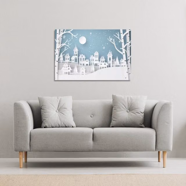 Winter Snow Urban Countryside Gallery Canvas by Benjamin Tate Design LTD, Blue, W: 77 cm, H: 51 cm