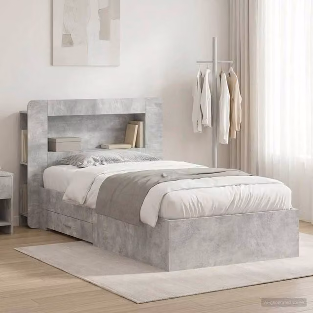 Berkfield Home Modern Bed Frame with Storage and Headboard in Grey, W/D/H: 80 x 200 cm