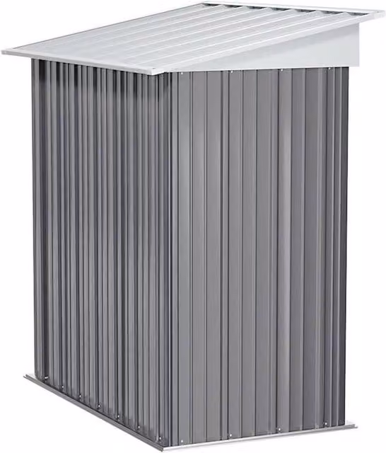 FORGEVIO Grey Galvanised Steel Pent Garden Storage Shed with Double Doors and Rain Gutter, H 180.6 cm x W 94.0 cm x D 91.44 cm