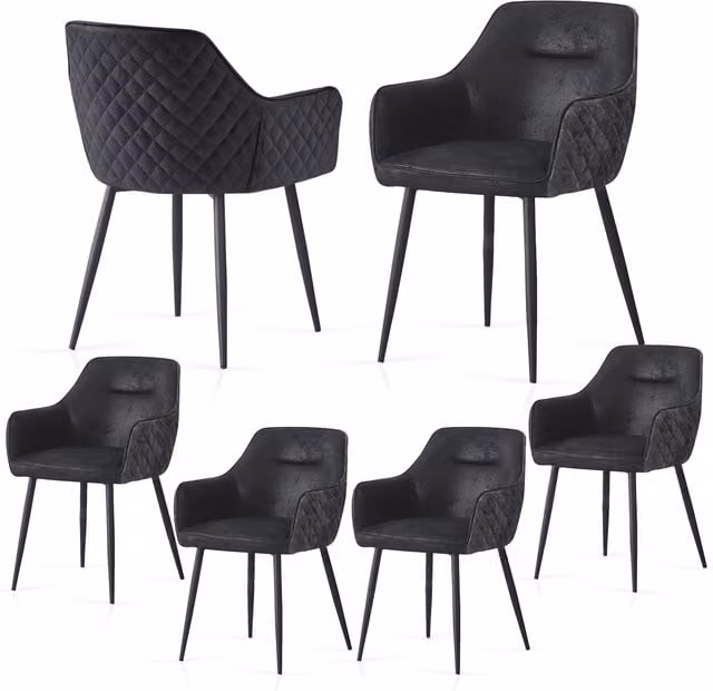SONARA Set of 6 Modern Faux Suede Dining Chairs with X-Cross Metal Legs in Black – 1