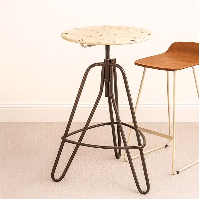 Orsina Industrial Round Metal Bar Table in White, Height Adjustable
