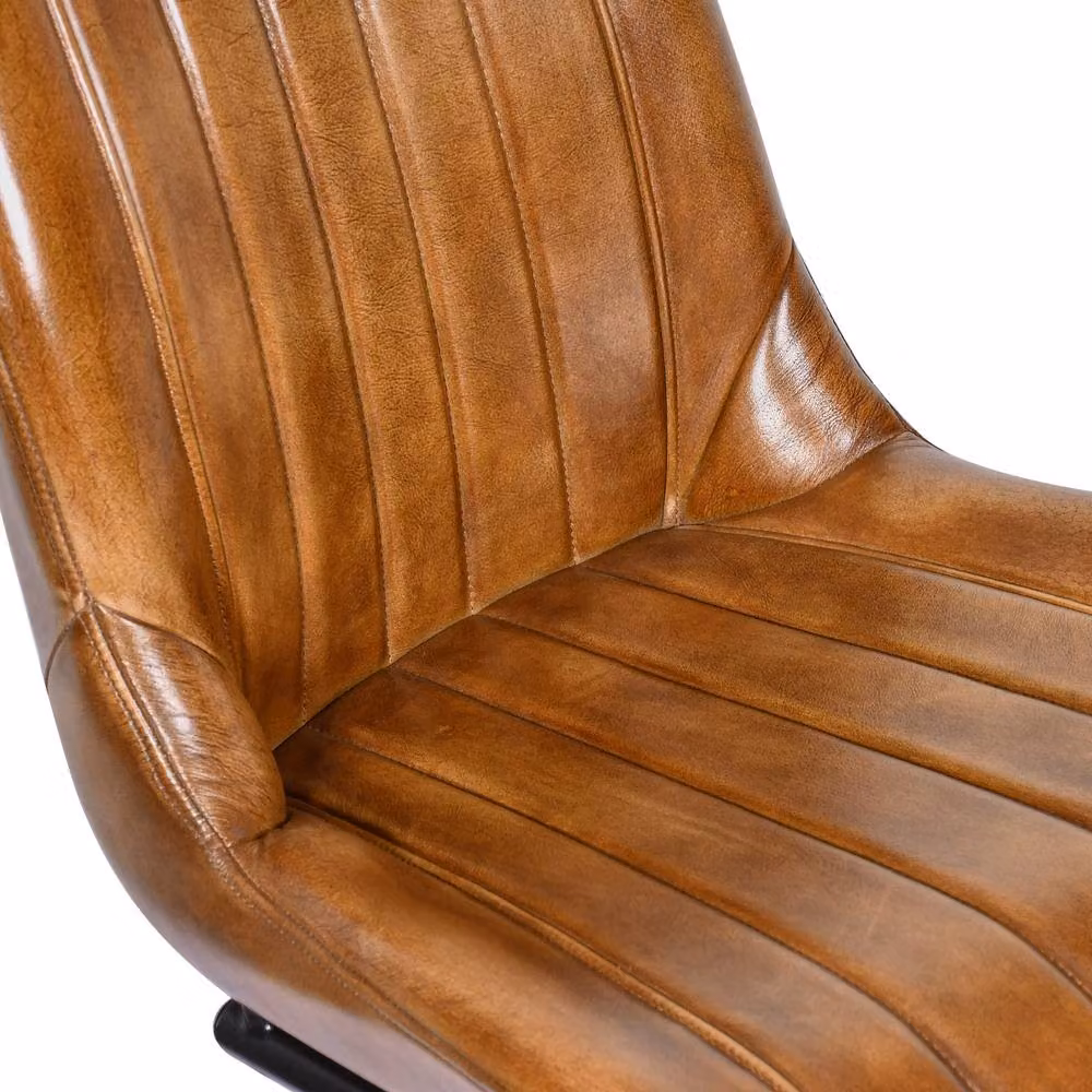 Elm Home And Garden Tan Brown Genuine Leather Kitchen Dining Chair with Cantilever Metal Base – 5