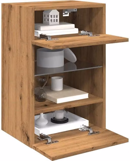 Berkfield Home Artisan Oak TV Wall Cabinets with Integrated LED Lighting, Set of 2, Brown, W/D/H: 40 x 30 x 60 cm – 1