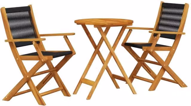 Berkfield Home 3 Piece Bistro Set in Black Polypropylene and Natural Acacia Wood – 1