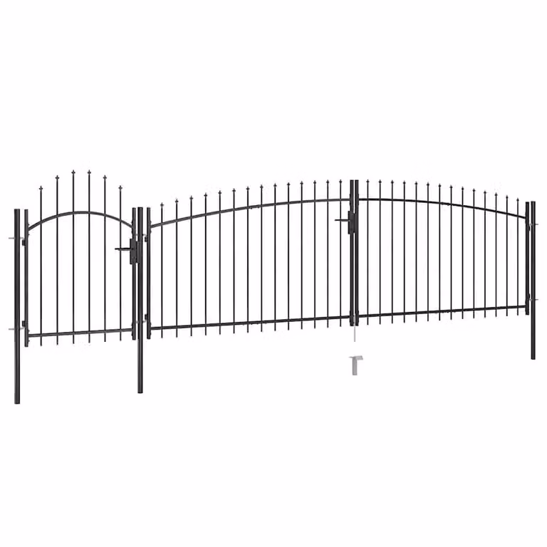 Berkfield Home Elegant Black Steel Garden Fence Swing Gate with Spear Top, W: 5 m, H: 1.75 m