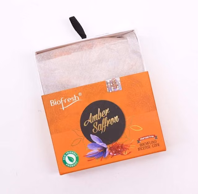 KDMD Biofresh Amber Saffron Backflow Incense Cones in Orange