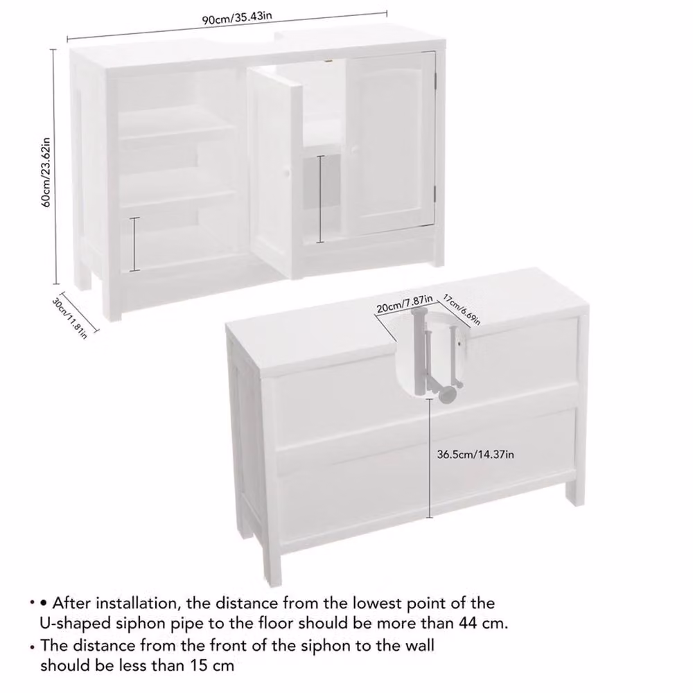 Nordara White 2-Door Bathroom Under Sink Vanity Unit with Internal Shelves W/D/H: 90 x 60 x 30 cm – 2