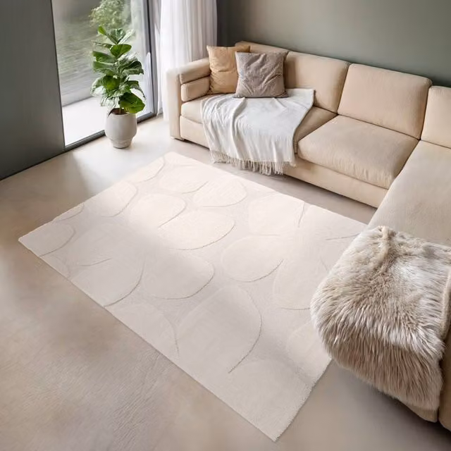 Sweek Cream Floral Pattern Scandinavian Interior Rug, W: 120 cm, L: 170 cm