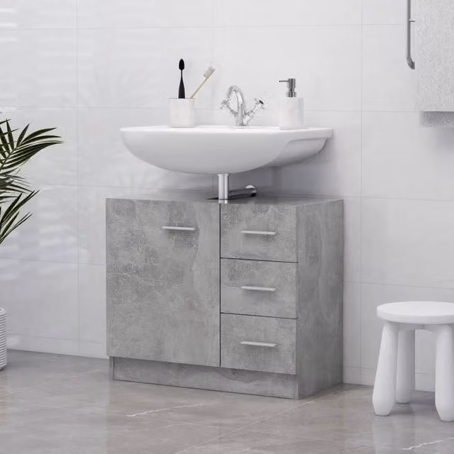 Berkfield Home Sink Cabinet in Concrete Grey, W/D/H: 63 x 30 x 54 cm