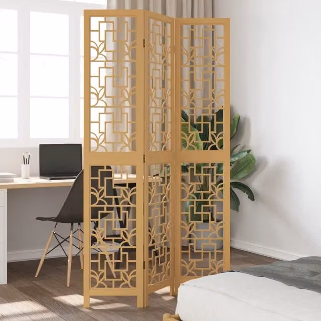 Berkfield Home 3-Panel Room Divider in Brown Solid Paulownia Wood – 1