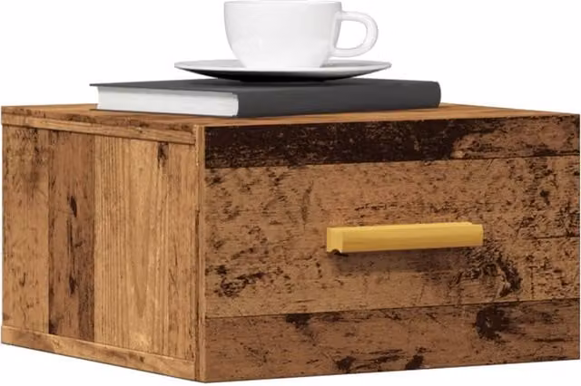 Berkfield Home Set of 2 Wall-mounted Bedside Cabinets in Brown Old Wood, W/D/H: 35 x 35 x 20 cm