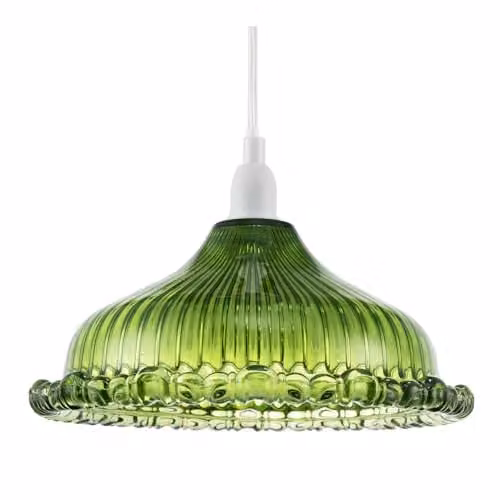 Happy Homewares Modern Emerald Green Ribbed Glass Cylinder Pendant Ceiling Light Shade W/D/H: 12 x 12 x 25 cm