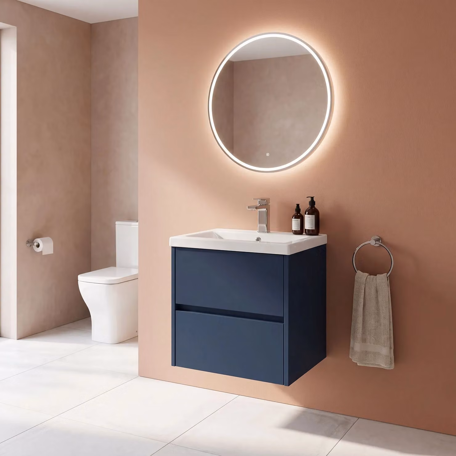 Balterley Wall Hung 2 Drawer Vanity Unit and Ceramic Basin, Midnight Blue, Width: 50 cm – 2