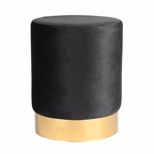Harbour Housewares Velvet Round Pouffe Footstool in Black and Gold, W/D/H: 29 x 29 x 36 cm