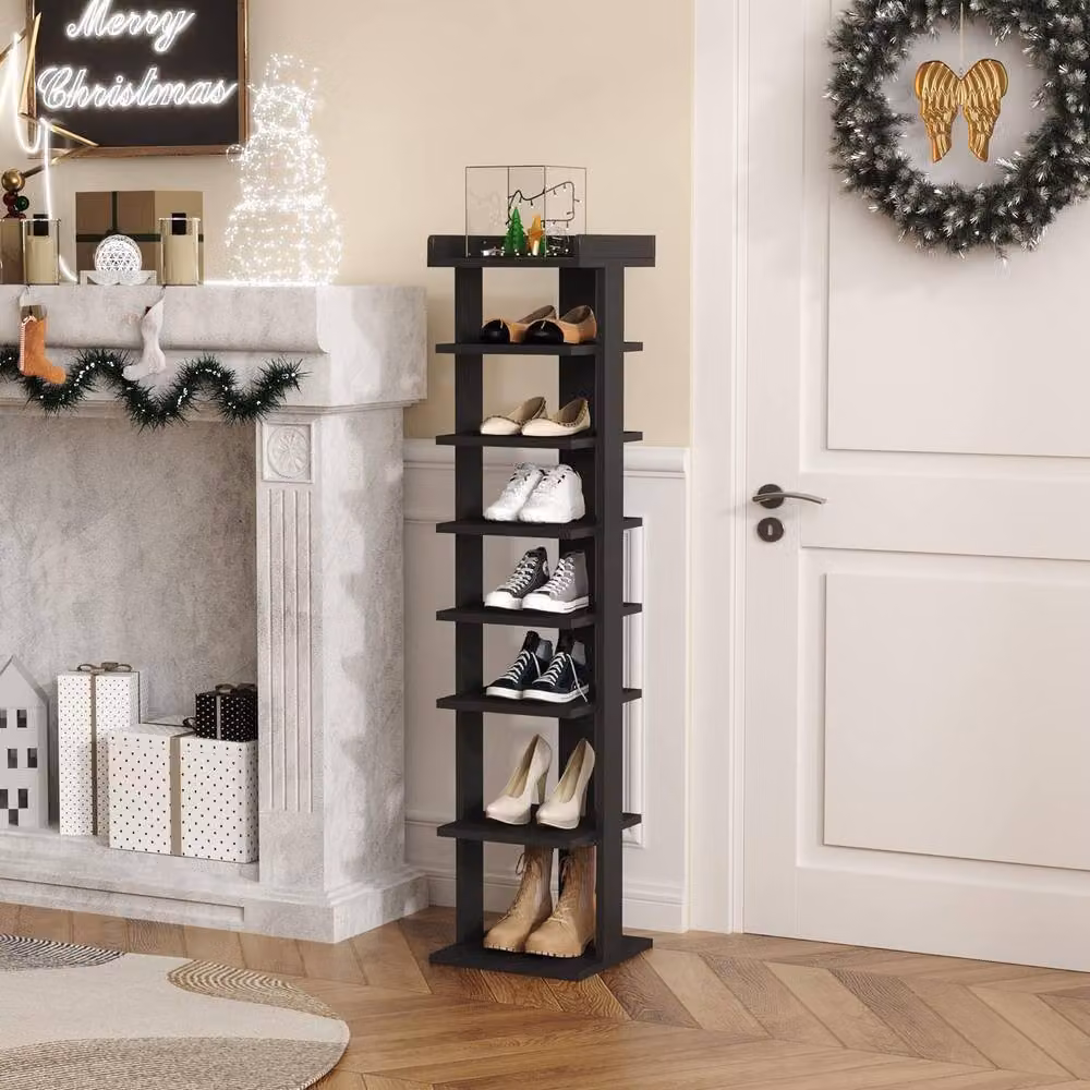 Dprodo 7-Tier Black PVC Wood Plastic Shoe Rack with Adjustable Shelves – 4