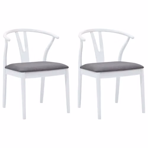 vidaXL Set of 2 Dining Chairs in White and Grey with Solid Rubberwood and Fabric Upholstery