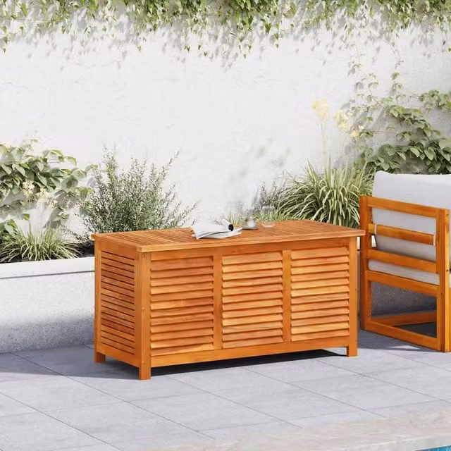 Berkfield Home Garden Storage Box with Louver in Brown Solid Acacia Wood, W/D/H: 113 x 50 x 56 cm