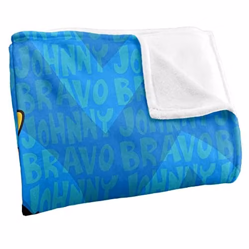 Trevco Johnny Bravo Logo Repeat Super Soft Fleece Throw Blanket, White, W: 152 cm, D: 127 cm – 2