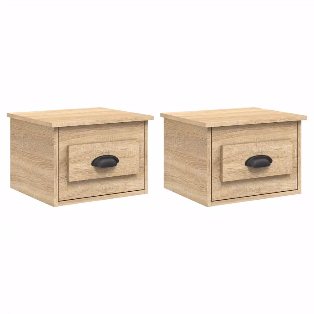 Berkfield Home Wall-mounted Bedside Cabinets, 2 Piece, Sonoma Oak, Brown, W: 41.5 cm, D: 36 cm, H: 28 cm – 1