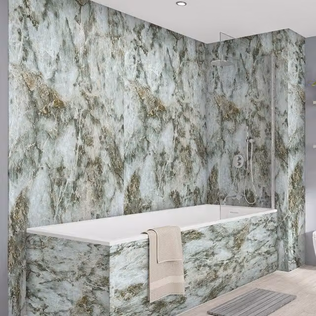 Wetwall Elite Onyx Verde Tongue and Groove Shower Panel, Green, Width: 600 mm