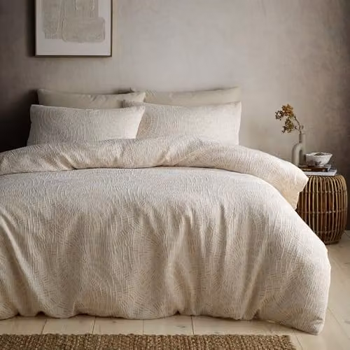 Appletree Fossil Jacquard Duvet Cover and Pillowcase Set in Beige and Sand, W/D/H: 135 x 200 cm – 1