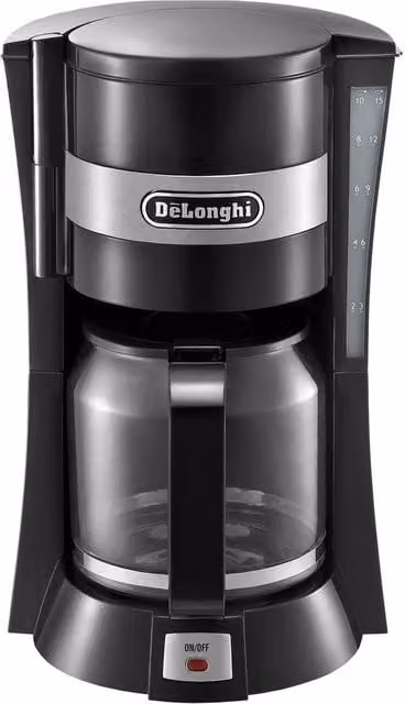DeLonghi Filter Drip Coffee Machine with Glass Jug, 900W, 1.25 Litre Capacity, Black