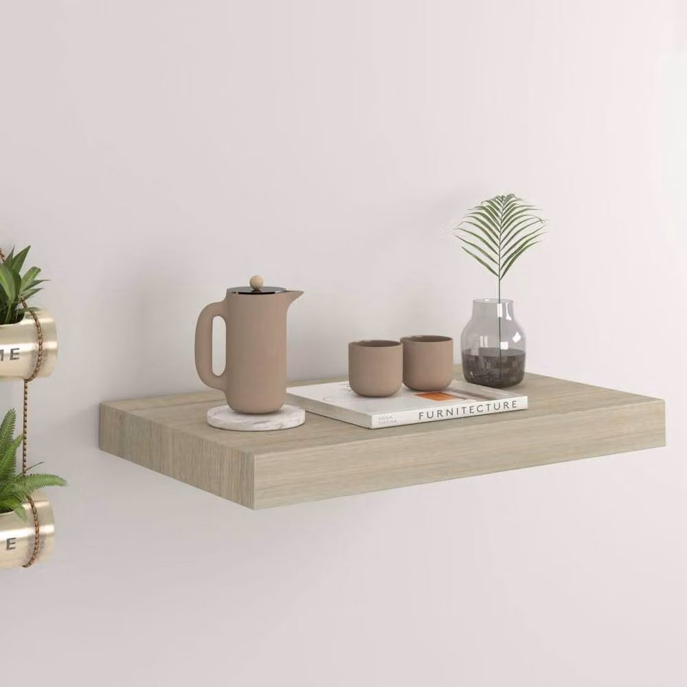 Berkfield Home Floating Wall Shelf in Light Oak MDF, W: 40 cm, D: 23 cm, H: 3.8 cm – 2