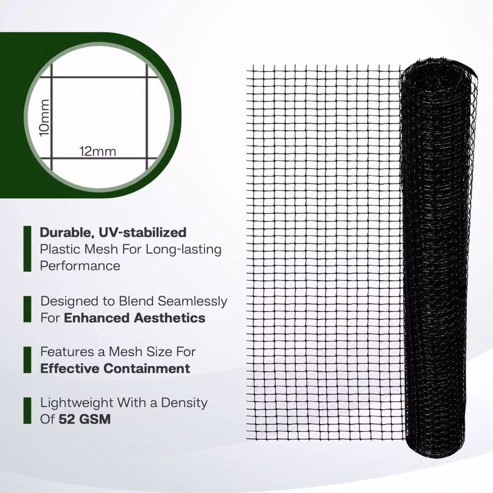 VOGREX Cat Proof Fence Barrier and Brackets Kit, 10m, Black Metal Wire Mesh – 3