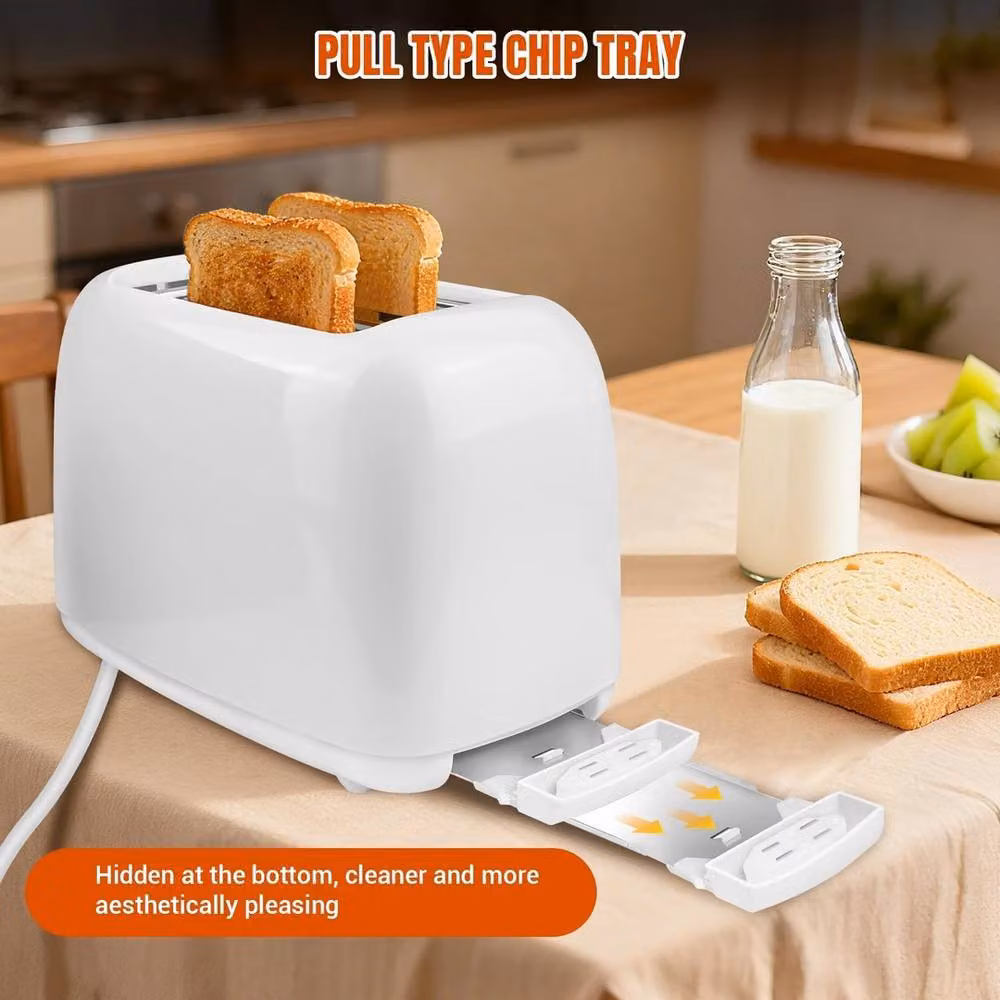 VOGREX 2 Slice 750W Toaster with Cool Touch, Variable Browning and Defrost Functions in White – 4
