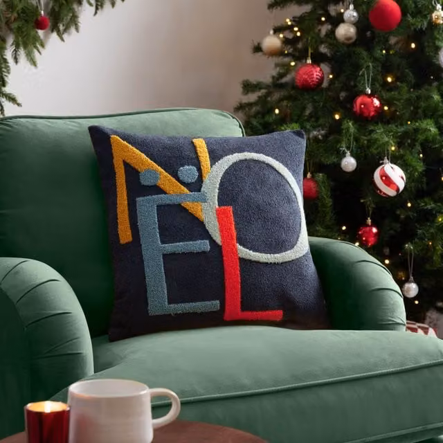 Evans Lichfield Noel Tufted Christmas Cushion, Red and Multicolour, W/D/H: 45 x 45 x 45 cm