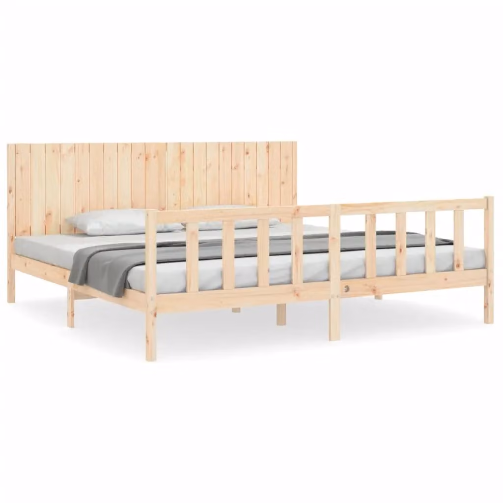 Berkfield Home Rustic Solid Pine Bed Frame with Headboard in Brown and Beige, W/D/H: 200 x 200 cm – 2