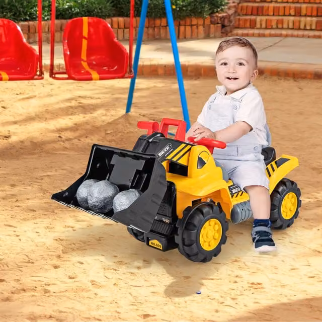 Costway Yellow Plastic Kids Ride on Bulldozer Toy with Light and Sound Effects