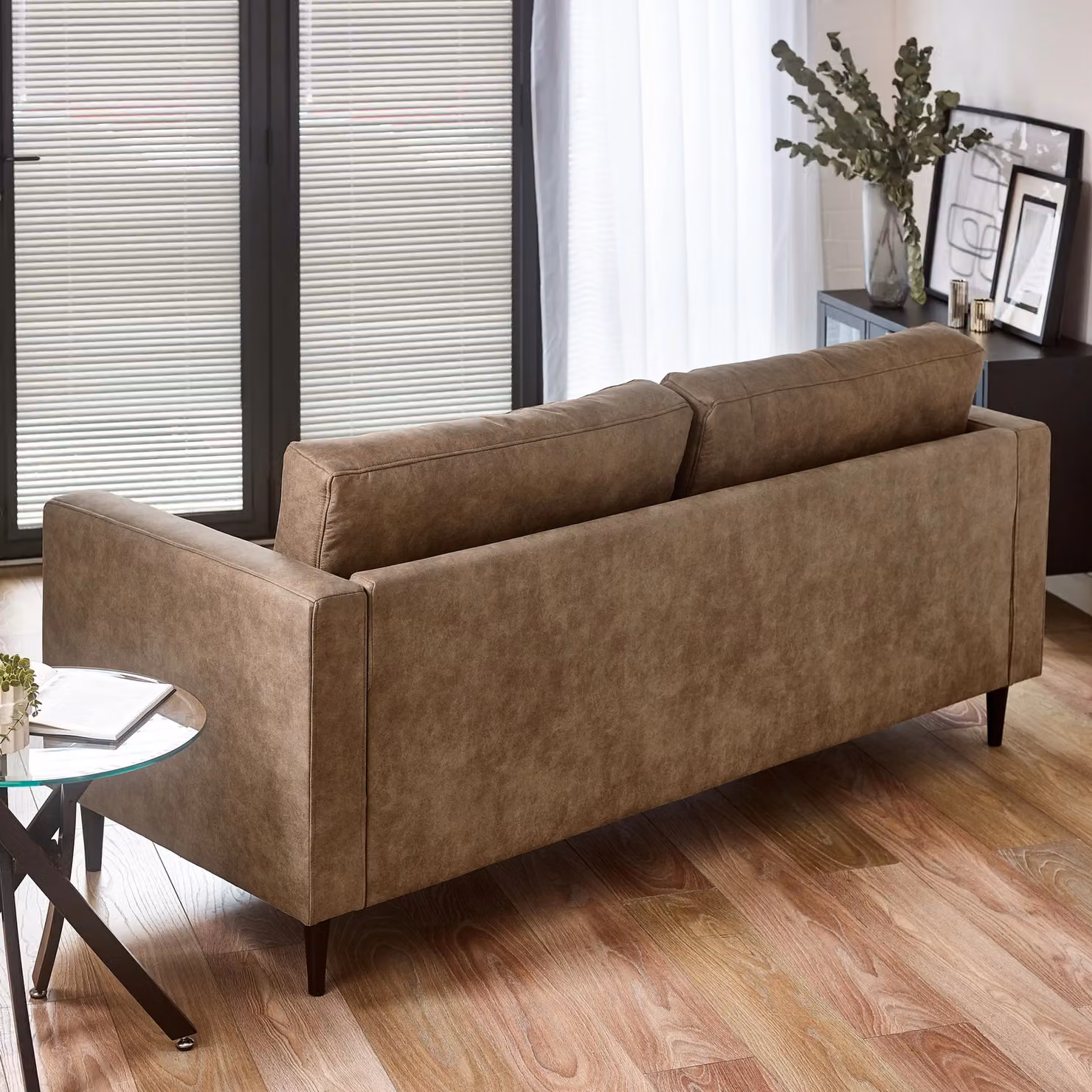FurnitureboxUK Jade 3 Seater Sofa in Brown Faux Leather with Solid Wood Frame – 3