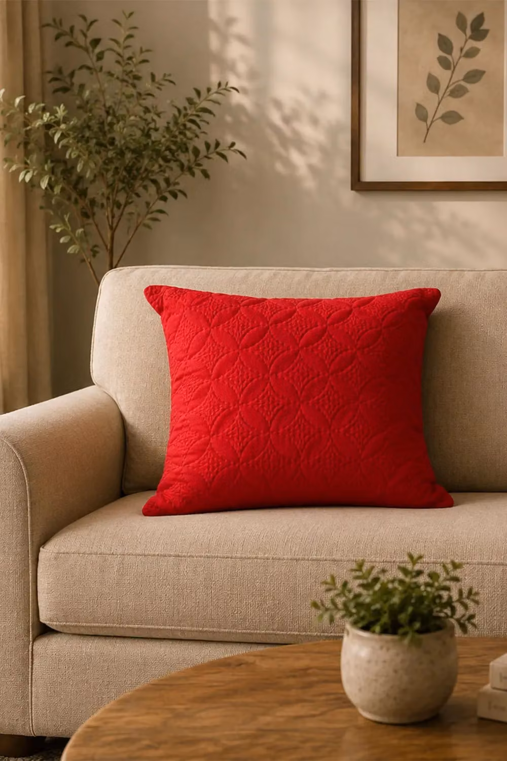 Homescapes Red Ultrasonic Quilted Embossed Square Cushion Cover, W/D/H: 80 x 80 x 80 cm – 2