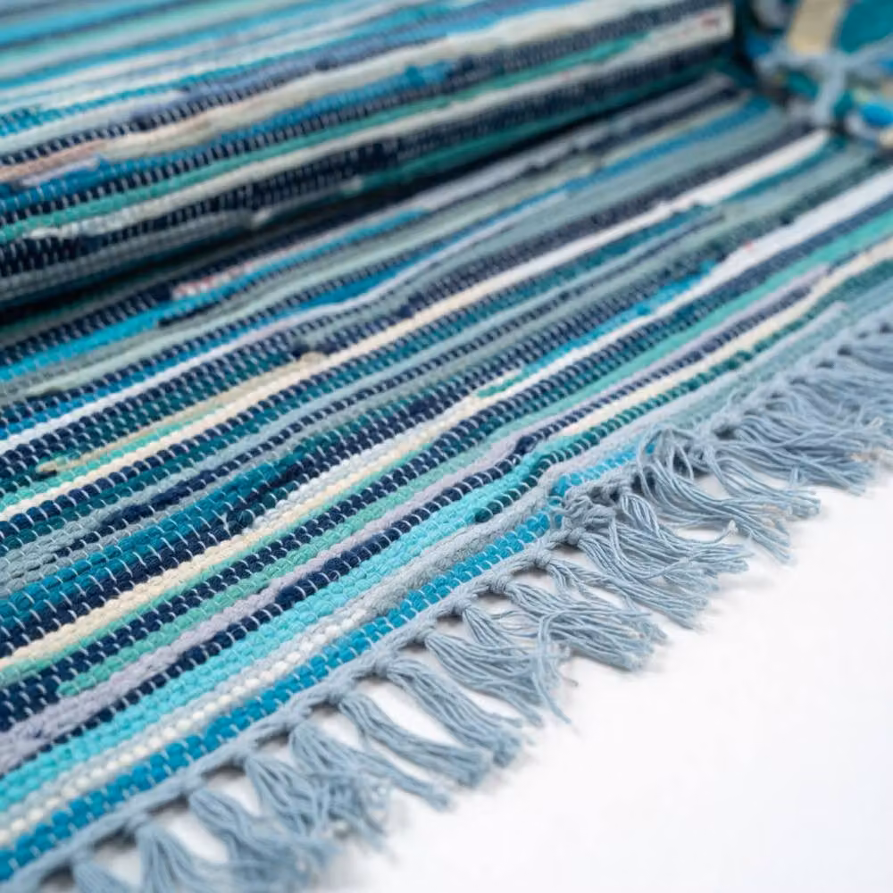 KDMD Blue Striped Rectangular Rag Rug W: 50 cm, D: 50 cm, H: 50 cm – 2