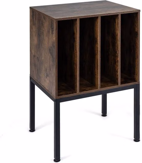 VOGREX Industrial Metal Turntable Stand with Vinyl Record Storage Shelves in Brown – 1